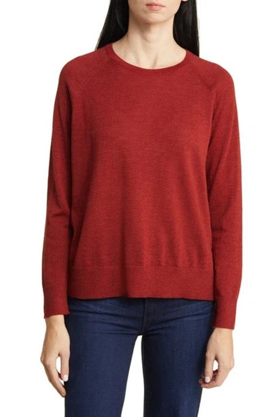 Eileen Fisher organic linen cotton Sweater Red Knit Long Sleeve Size 1X A010572